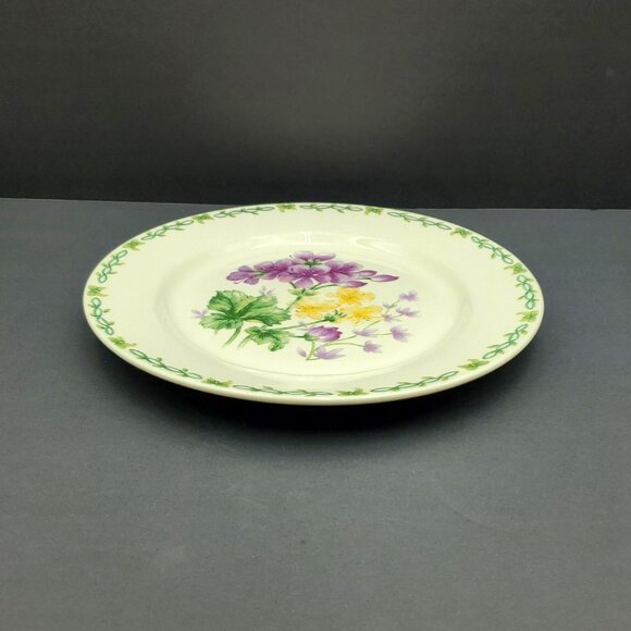 Thomson Pottery Floral Garden Geraniums Dinner Plate Purple Yellow Flower Plate - Picture 5 of 5